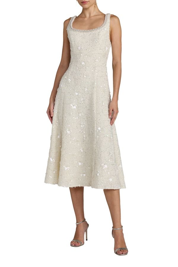 マックダガル レディース トップス ワンピース A ライン ミディ Mac Duggal Bouclembellished Square Neck A Line Midi Dress Ivory アイ