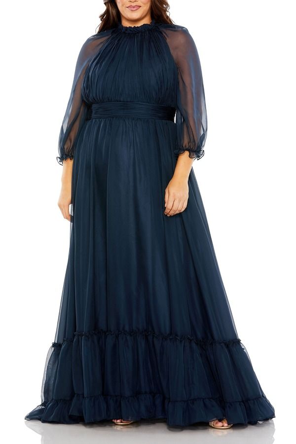 マックダガル レディース トップス ワンピース ハイネック プリーツ フリル シアー Mac Duggal Elegant Ruffled High Neck Gown with Sheer Slee