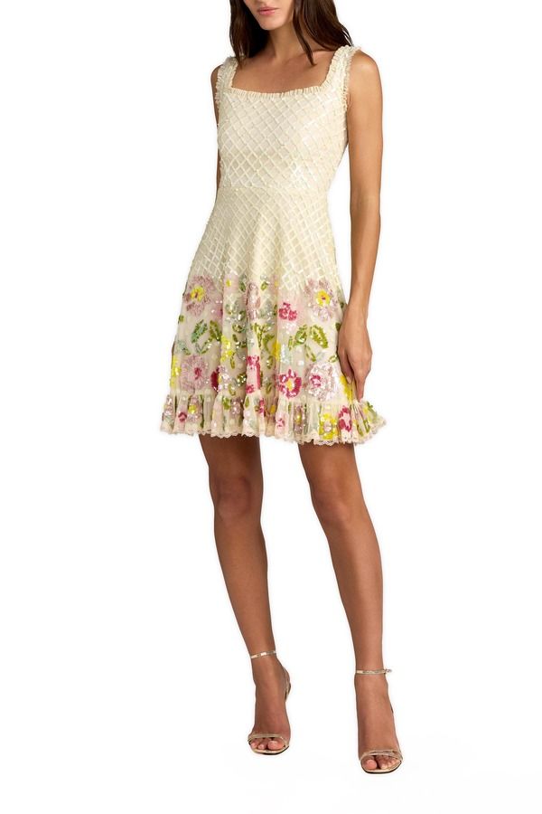マックダガル レディース トップス ワンピース Vネック フリル ミニ メッシュ ノースリーブ Mac Duggal Beaded Mesh Sleeveless V Neck Ruffle Mini