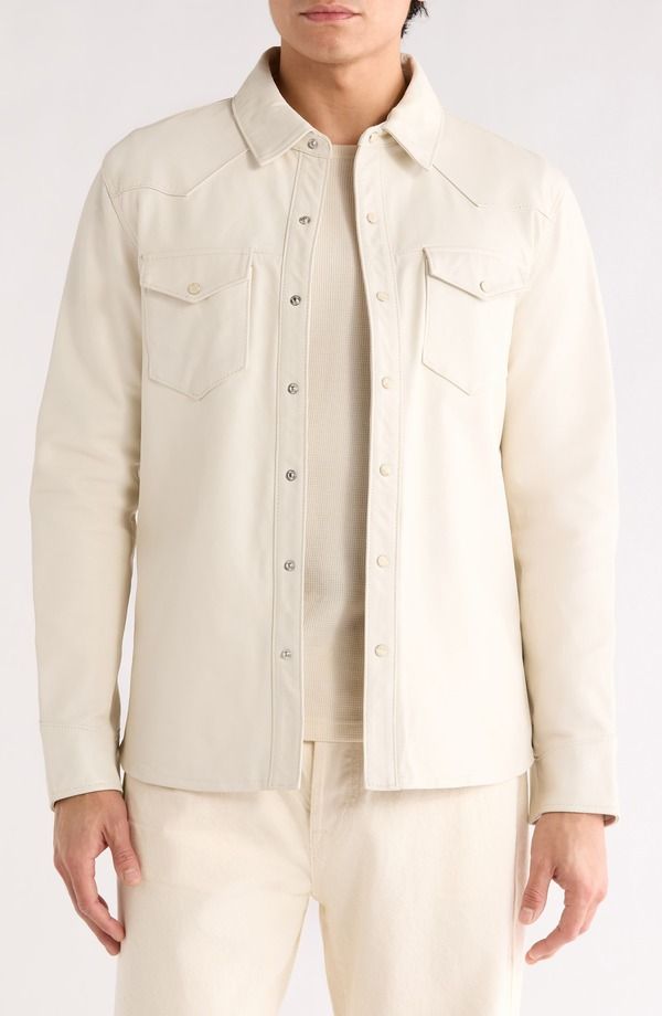 ジョンバルベイトス メンズ アウター ジャケット・ブルゾン シャツ レザー John Varvatosage Sheepskin Leather Shirt Jacket Ivory アイボリー 117,900円