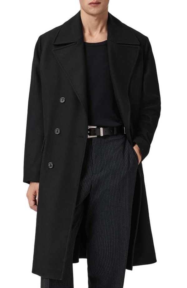 オールセインツ メンズ アウター ジャケット・ブルゾン ウール コート AllSaints Curran Double Breasted Wool Blend Topcoat Black ブラック