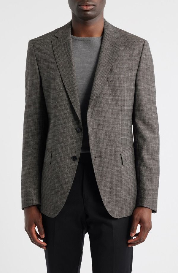 ボス メンズ アウター ジャケット・ブルゾン ウール コート BOSS Hutson Crosshatch Virgin Wool Sport Coat Dark Brown ブラウン