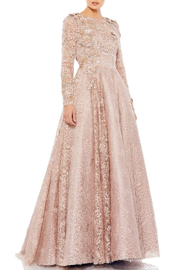 マックダガル レディース トップス ワンピース A ライン Mac Duggal Embellished Illusion Long Sleeve A Line Gown Mocha モカ 138,900円