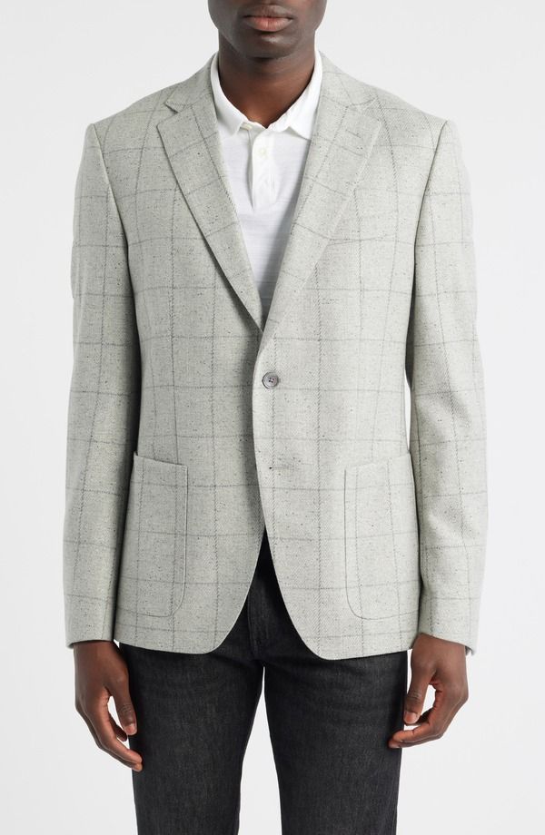 ボス メンズ アウター ジャケット・ブルゾン スリムフィット ウール コート BOSS Hutson Slim Fit Windowpane Wool Blend Sport Coat Open Gr