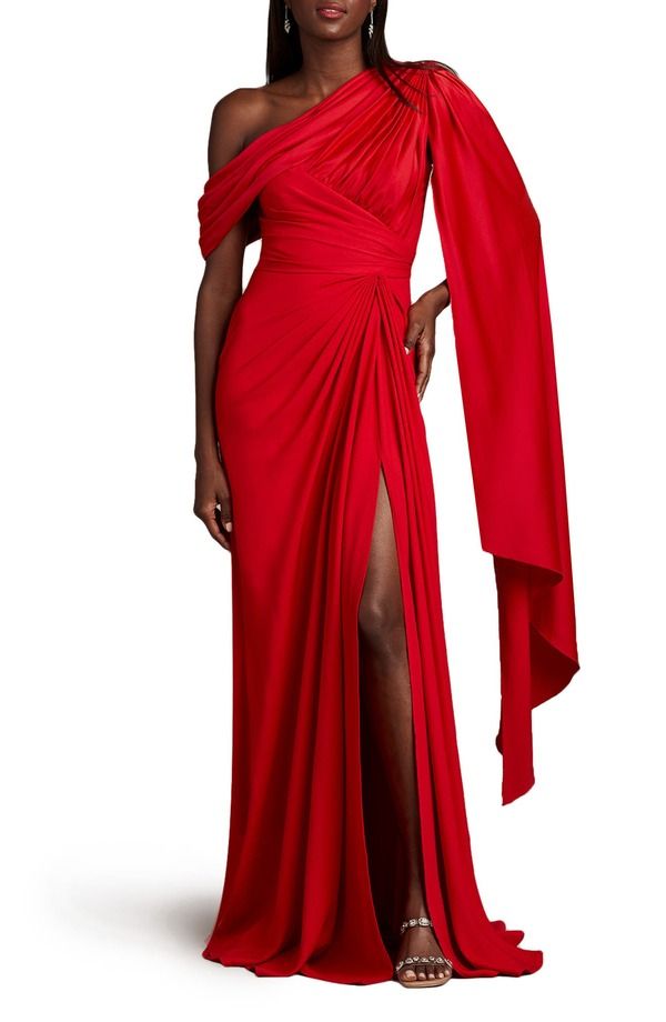 タダシショージ レディース トップス ワンピース ドレープ ワンショルダー Tadashi Shoji Ember OneShoulder Draped Gown Lava Red レッド