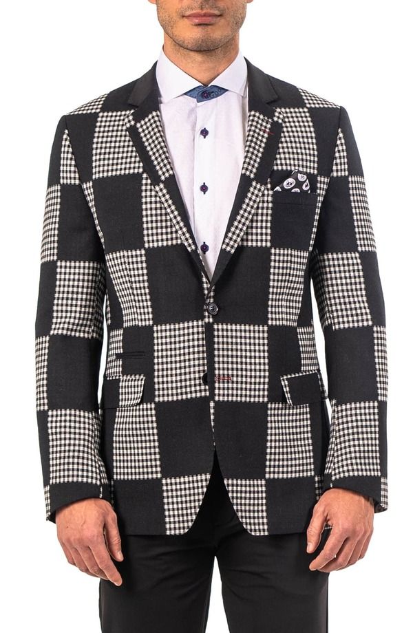 マセオ メンズ アウター ジャケット・ブルゾン ブレザー Maceoo Socratevo Resistance75 Checkerboard Blazer Black ブラック