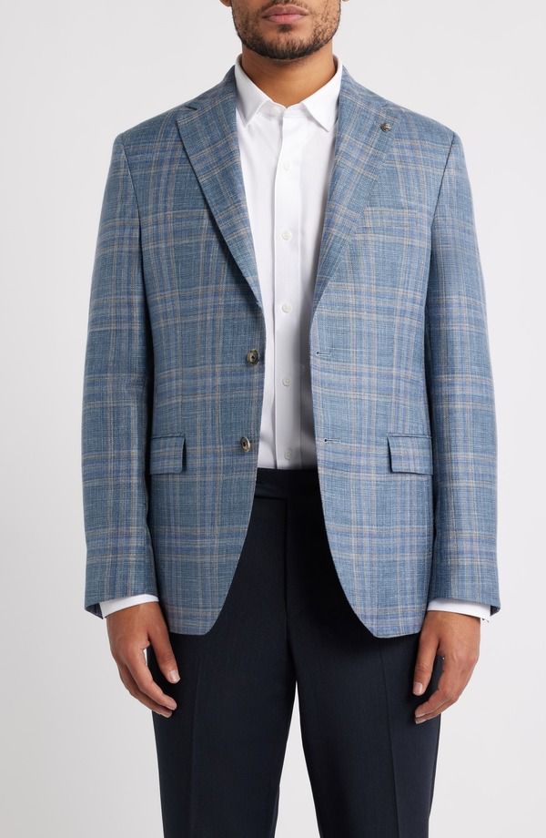 ジャックビクター メンズ アウター ジャケット・ブルゾン ウール シルク コート Jack Victor Midland Contemporary Fit Blue Plaid Wool Silk B