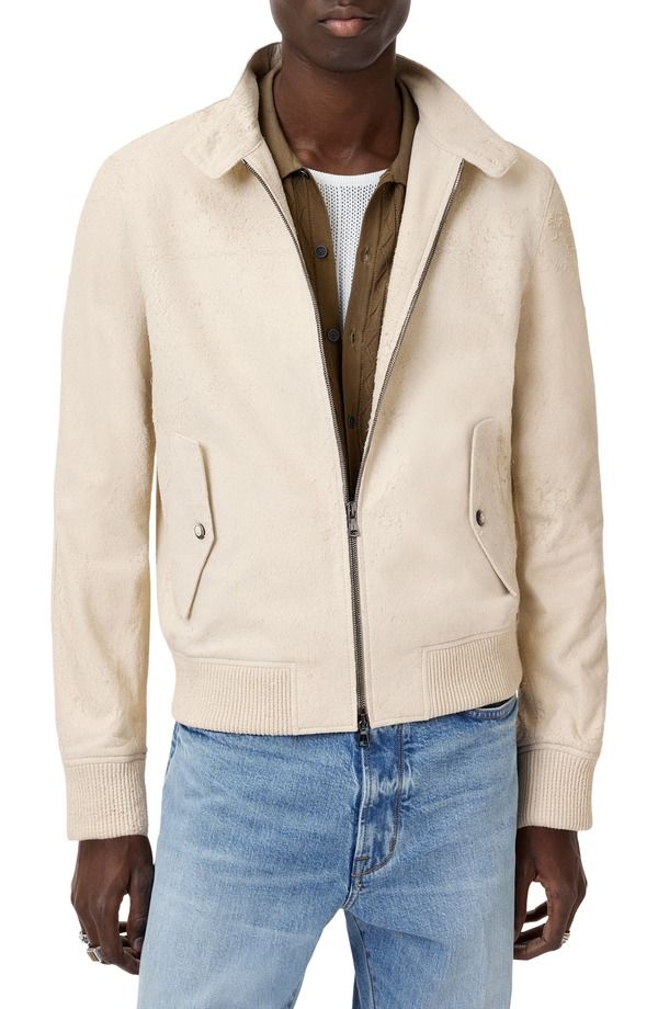 ジョンバルベイトス メンズ アウター ジャケット・ブルゾン スエード John Varvatos Nathan Distressed Suede Bomber Jacket Salt