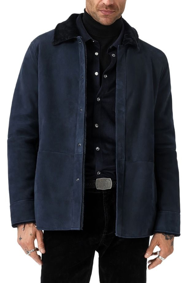 ジョンバルベイトス メンズ アウター ジャケット・ブルゾン スエード John Varvatos Essex Suede Jacket Navy ネイビー