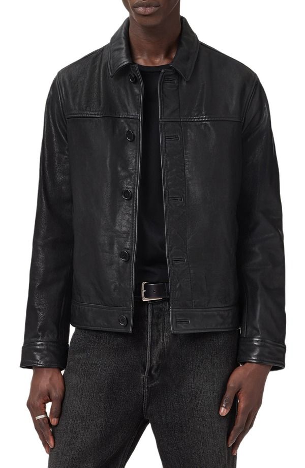 オールセインツ メンズ アウター ジャケット・ブルゾン レザー AllSaints Nates Leather Jacket Black ブラック