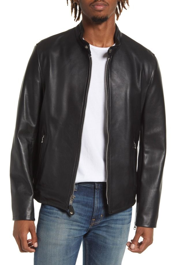 ショット ニューヨーク メンズ アウター ジャケット・ブルゾン スリムフィット レザー Schott NYCaf Racer Slim Fit Cowhide Leather Jacket Black