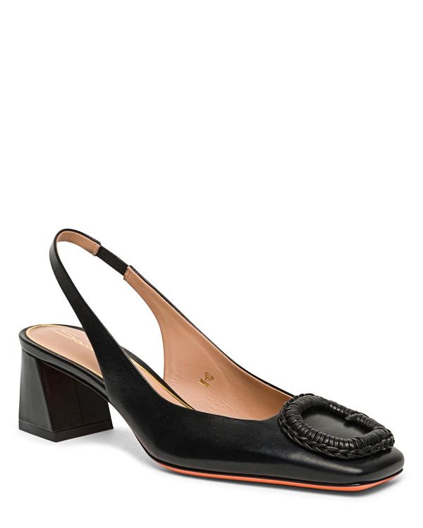 サントーニ レディース シューズ パンプス レザー ヒール Santoni Leather MidHeel Slingback Black ブラック