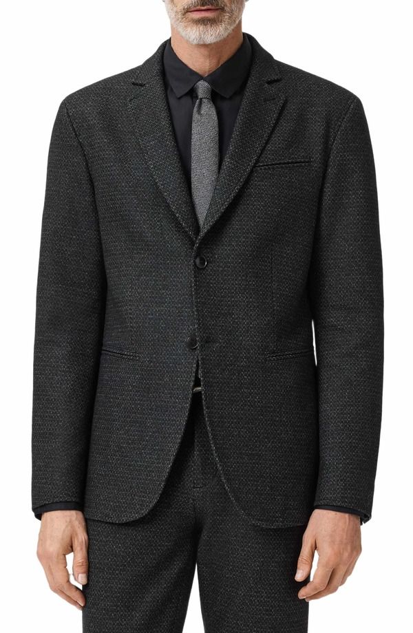 ジョンバルベイトス メンズ アウター ジャケット・ブルゾン ウール コットン John Varvatos Alllen Charcoal Grey Textured Stretch Wool Cott