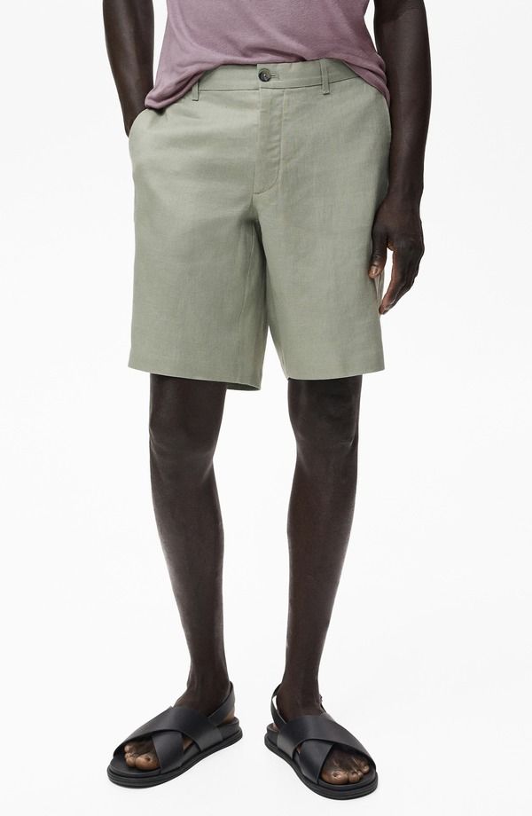 マンゴ メンズ ボトムス ハーフパンツ・ショーツ スリムフィット ショートパンツ リネン MANGO Slim Fit Linen Bermuda Shorts Mint Green グリーン