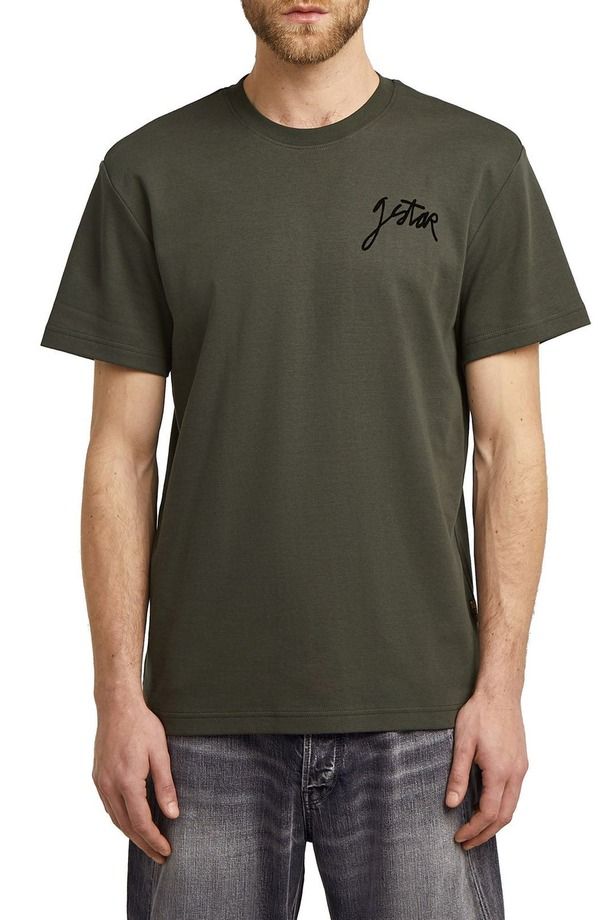 ジースター メンズ トップス Tシャツ コットン グラフィック GSTAR Script Organicotton Graphic TShirt Asfalt