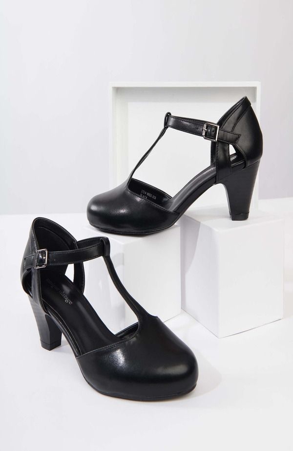 ユニークビンテージ レディース シューズ パンプス レザー Unique Vintage 1920s Leatherette TStrap Roxy Pumps Black ブラック