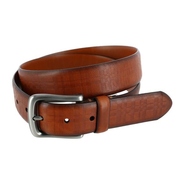 トラファルガー メンズ アクセサリー ベルト レザー Trafalgar Caelen Plaid Embossed Leather Belt Brown ブラウン