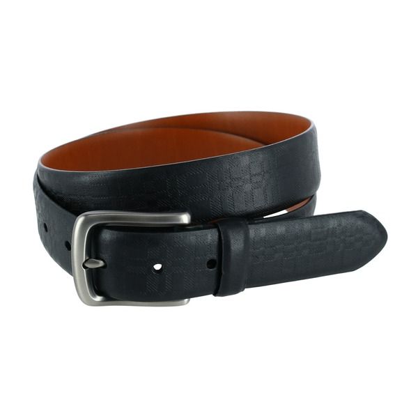 トラファルガー メンズ アクセサリー ベルト レザー Trafalgar Caelen Plaid Embossed Leather Belt Black ブラック