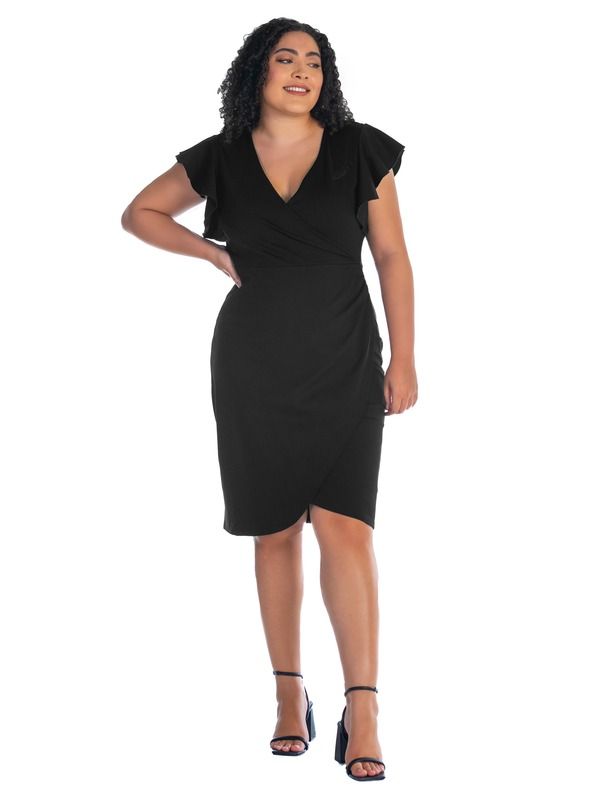 24 セブンコンフォート レディース トップス ワンピース Vネック ひざ丈 フリル 24seven Comfort Apparel VNeck Ruffle Sleeve Knee Length D