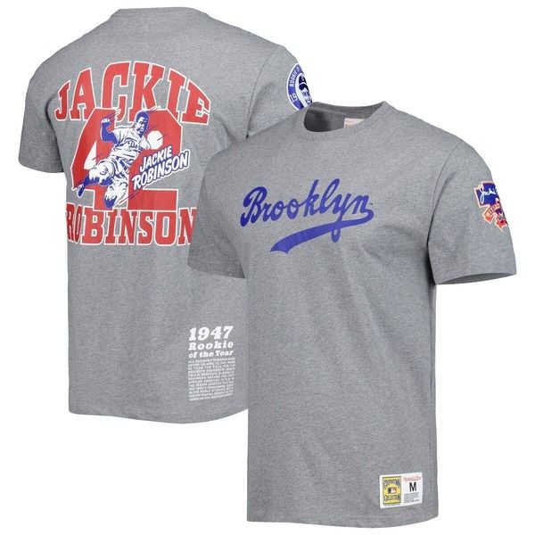 ミッチェルネス メンズ トップス Tシャツ Mens Mitchell Ness Jackie Robinson Gray Brooklyn Dodgers Cooperstown Collectio