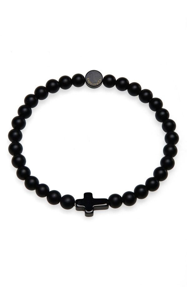 カプトアンドコー メンズ アクセサリー ブレスレット・バングル・アンクレット Caputo Co Mens Onyx Cross Bead Stretch Bracelet Black Onyx ブラ