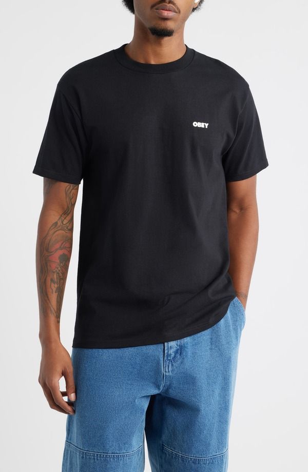 オベイ メンズ トップス Tシャツ コットン グラフィック Obey Smog City Cotton Graphic TShirt Black ブラック