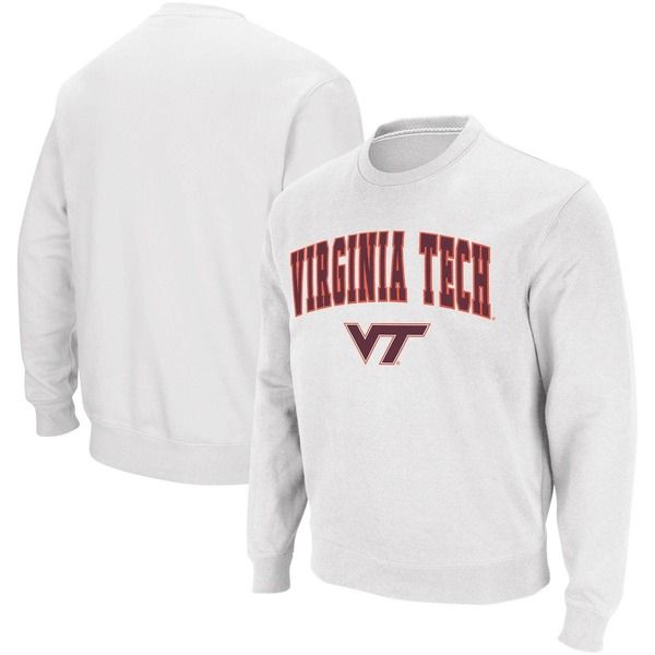 コロシアム メンズ アウター パーカー・スウェット クルーネック シャツ ロゴ Mens Colosseum White Virginia Techokies Arch Logo Crew Neck