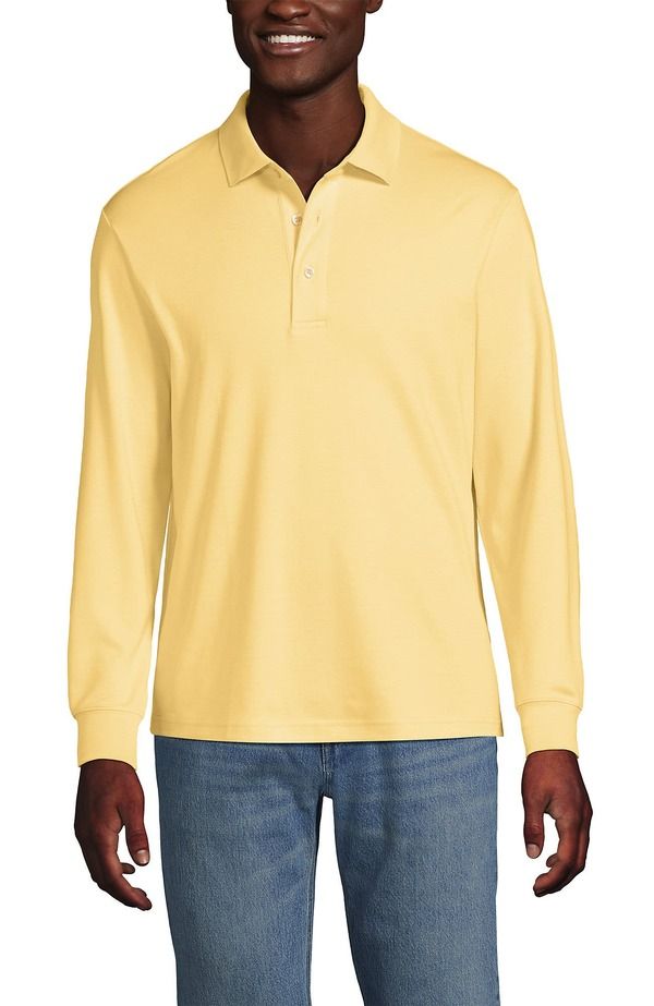 ランズエンド メンズ トップス ポロシャツ コットン Lands End Long Sleeve Cotton Supima Polo Shirt Pale Sunbeam Yellow イエロー