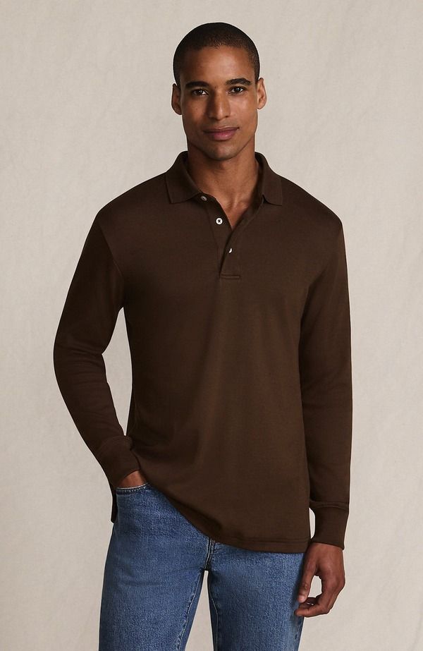 ランズエンド メンズ トップス ポロシャツ コットン Lands End Long Sleeve Cotton Supima Polo Shirt Dark Walnut Brown ブラウン