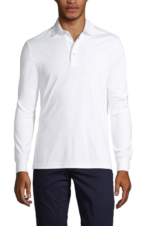 ランズエンド メンズ トップス ポロシャツ コットン Lands End Long Sleeve Cotton Supima Polo Shirt White ホワイト 17,505円