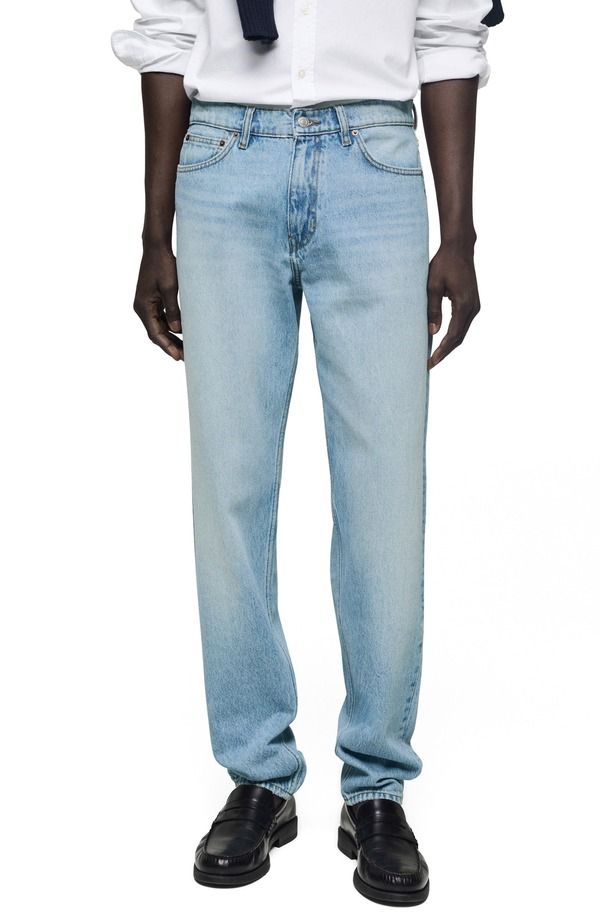 マンゴ メンズ ボトムス デニムパンツ ストレート ジーンズ MANGO Bob Long Straight Leg Jeans Medium Blue ブルー