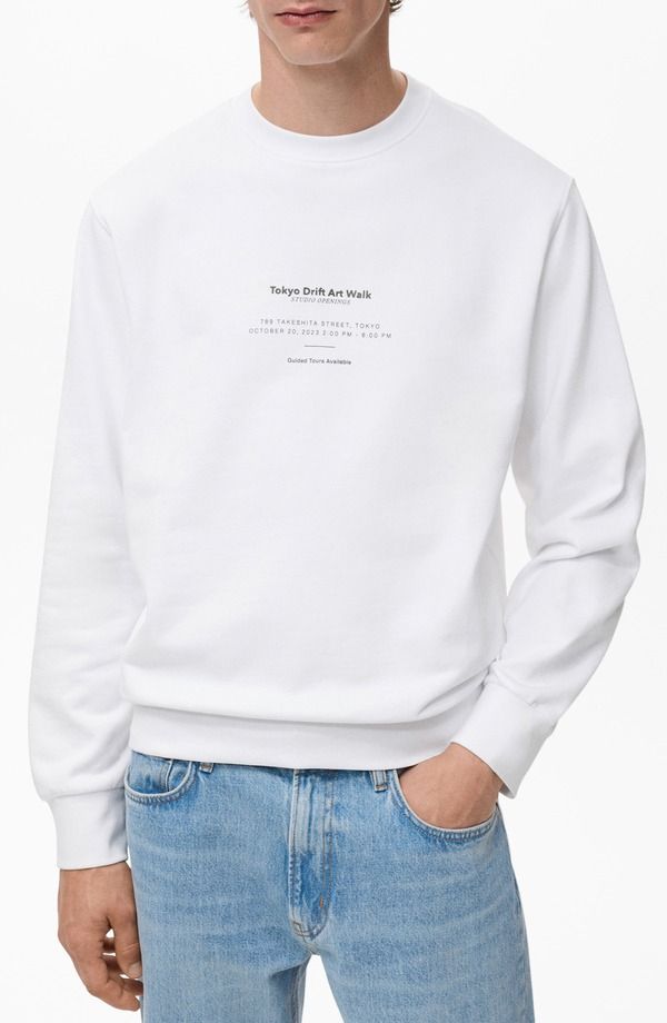 マンゴ メンズ アウター パーカー・スウェット プリント シャツ コットン グラフィック MANGO Cotton Graphic Print Sweatshirt White ホワイト 16,786円