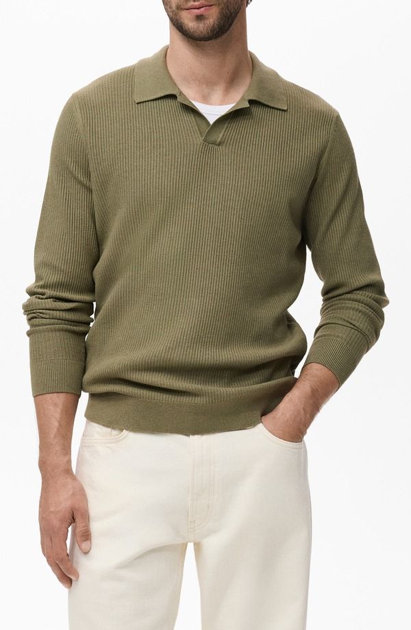 マンゴ メンズ アウター パーカー・スウェット ポロシャツ セーター MANGO Johnny Collarib Polo Sweater Medium Green グリーン
