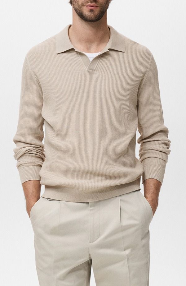 マンゴ メンズ アウター パーカー・スウェット ポロシャツ セーター MANGO Johnny Collarib Polo Sweater Beige ベージュ