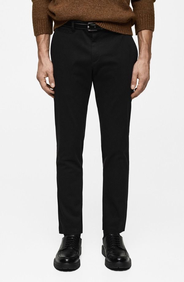 マンゴ メンズ ボトムス カジュアルパンツ スリムフィット コットン MANGO Slim Fit Flat Front Cotton Stretch Twill Chinos Black ブラック