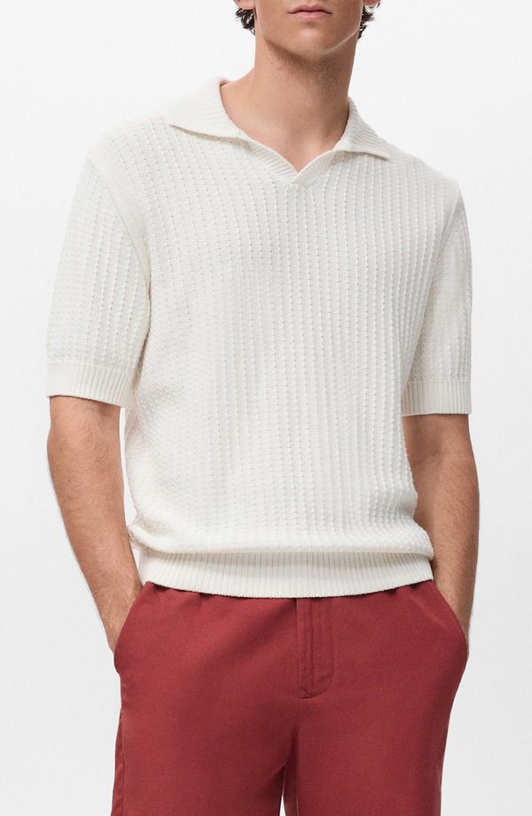 マンゴ メンズ トップス ポロシャツ セーター MANGO Johnny Collar Polo Sweater Off White オフホワイト