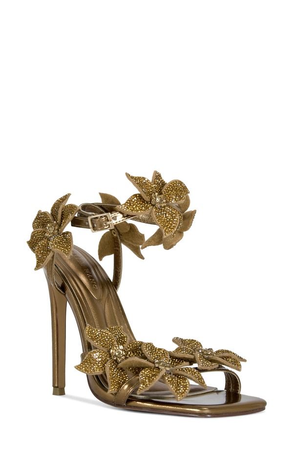 アザレア ワン レディース シューズ ヒール フラワー柄 サンダル アンクル フラワー AZALEA WANG Romi Floral Ankle Strap Sandal Bronze