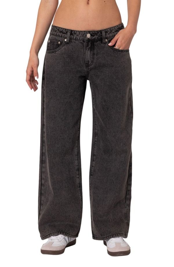 アディクテッド レディース ボトムス デニムパンツ ワイドレッグ ジーンズ EDIKTED Raelynn Washed Wide Leg Jeans BlackWashed ブラック 19,225円