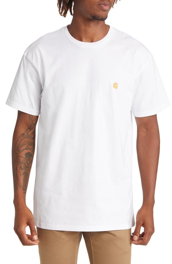 カーハート メンズ トップス Tシャツ クルーネック Carhartt Work In Progress Chase Crewneck TShirt White Gold ホワイト
