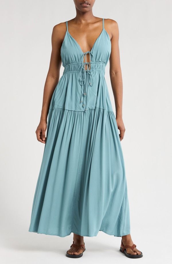 エラン レディース トップス ワンピース マキシ Elan Tie Front CoverUp Maxi Dress Teal ティール