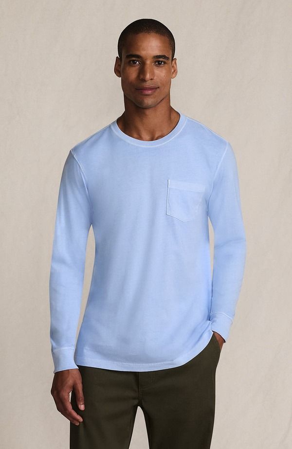 ランズエンド メンズ トップス Tシャツ Lands End SuperT Long Sleeve TShirt with Pocket Powder Blue Garment Dye ブルー