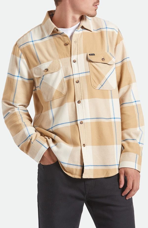 ブリクストン メンズ トップス シャツ Brixton Bowery Plaid Flannel ButtonUp Shirt Whitecap Sand Cyber Blue ブルー