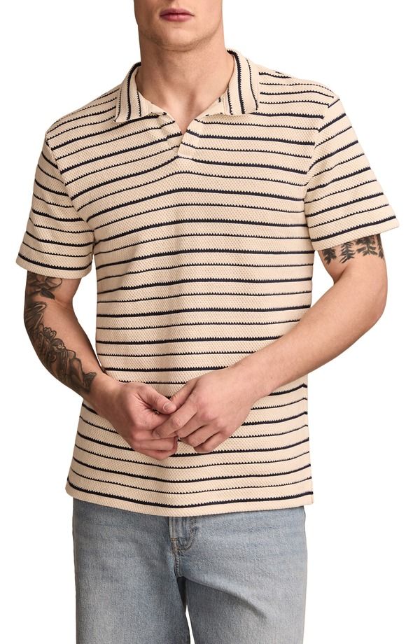 ラッキーブランド メンズ トップス ポロシャツ コットン Lucky Brand Jacquard Stripe Johnny Collar Cotton Polo Beige Multi ベージュ