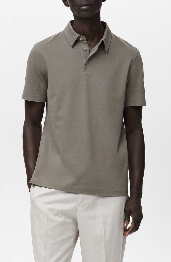 マンゴ メンズ トップス ポロシャツ コットン MANGO Solid Cotton Blend Piqu Polo Dark Green グリーン
