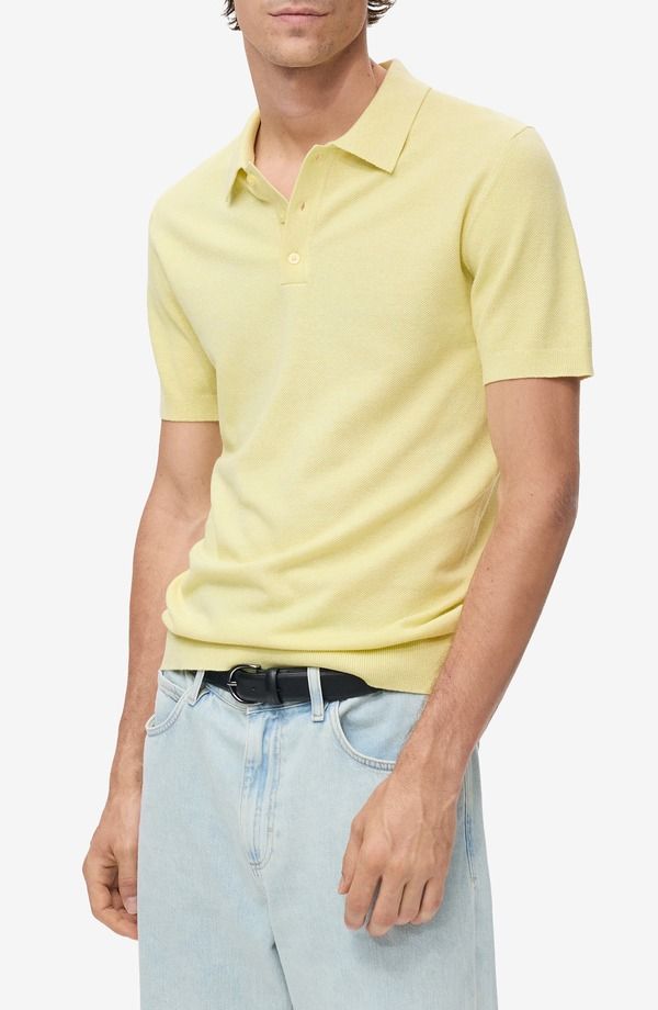 マンゴ メンズ トップス ポロシャツ スリムフィット ニット MANGO Slim Fit Knit Polo Neon Yellow イエロー