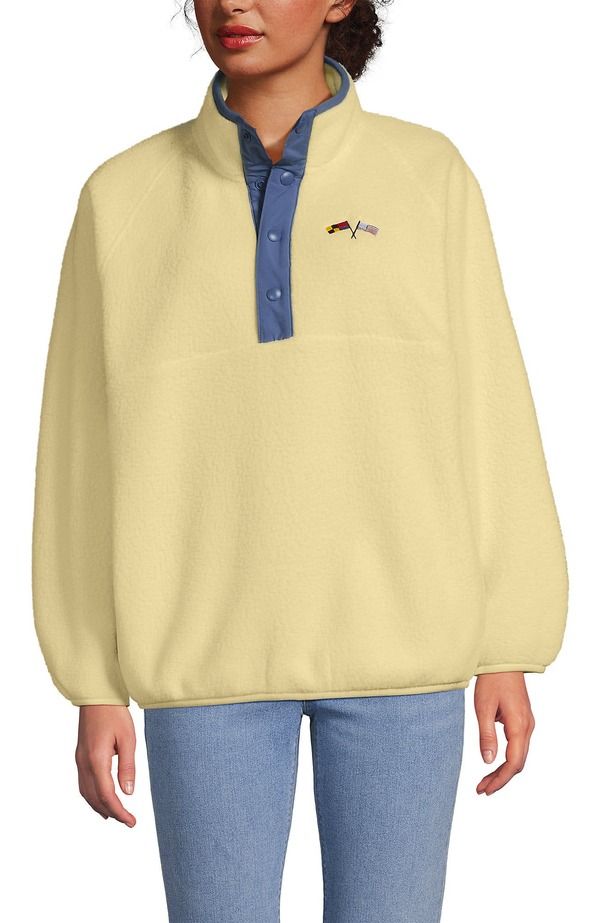 ランズエンド レディース アウター パーカー・スウェット フリース Lands End Unisex Snap Neck Fleece Pullover Pale Yellow イエロー