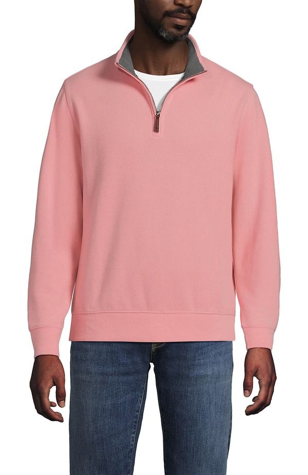 ランズエンド メンズ アウター パーカー・スウェット ハーフジップ セーター Lands End Bedford Rib Quarter Zipullover Sweater Sunset Coral