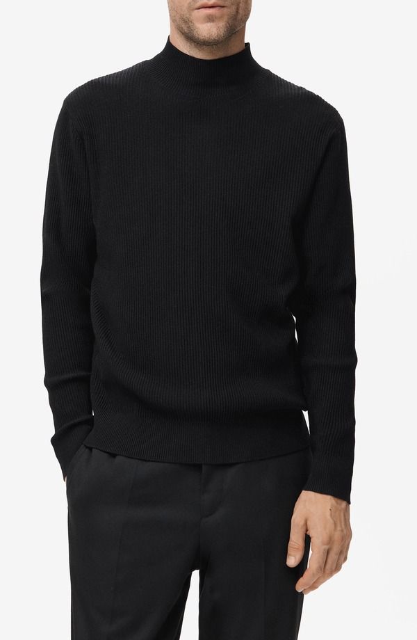 マンゴ メンズ アウター パーカー・スウェット タートルネック リブ セーター MANGO Ribbed Turtleneck Sweater Black ブラック
