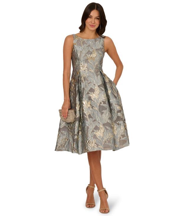 【送料無料】 アドリアナ パペル レディース ワンピース トップス Womens Metallic Jacquard Midi Dress Slate