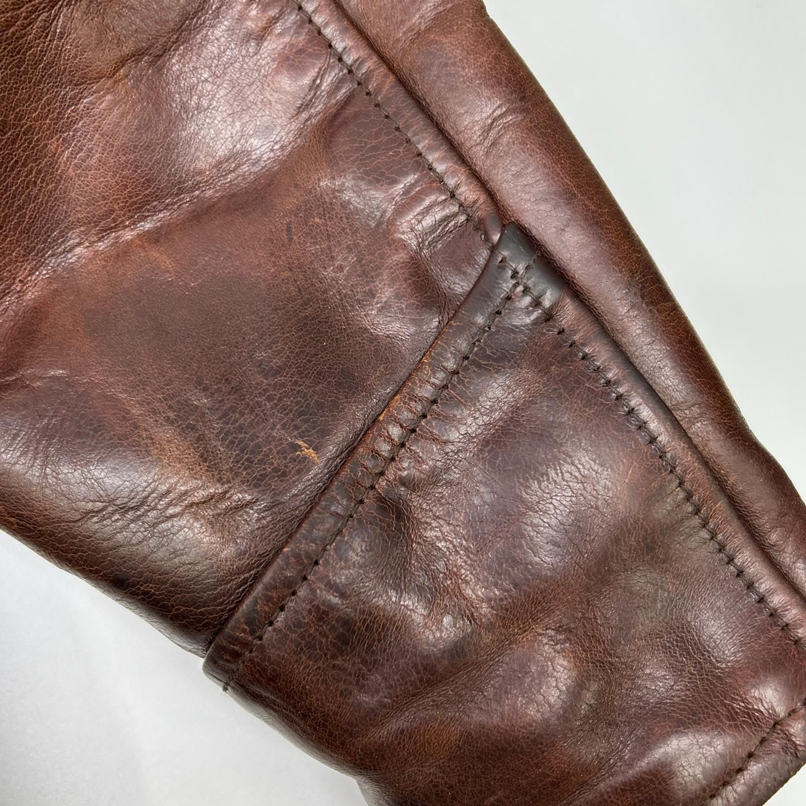 エアロレザー 希少 裏ボア ホースハイド レザージャケット 38 ブラウン 茶色 AERO LEATHER エアロレザー ブラウン ホースハイド ハイウェイマン